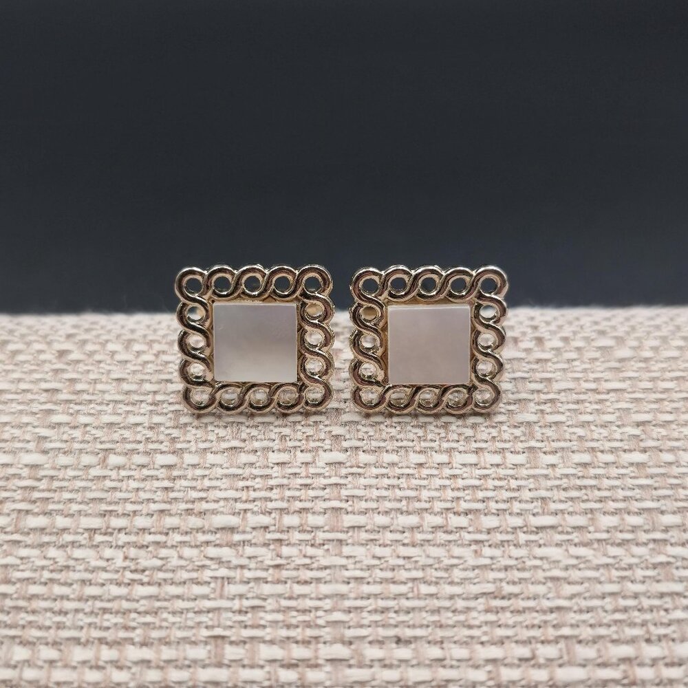 Worn Gold Plated Square Shell Classic Men's Cuff Links A6970